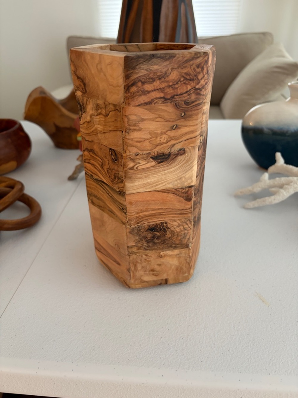 Handcrafted Olive Wood Decorative Vase - Natural Brown